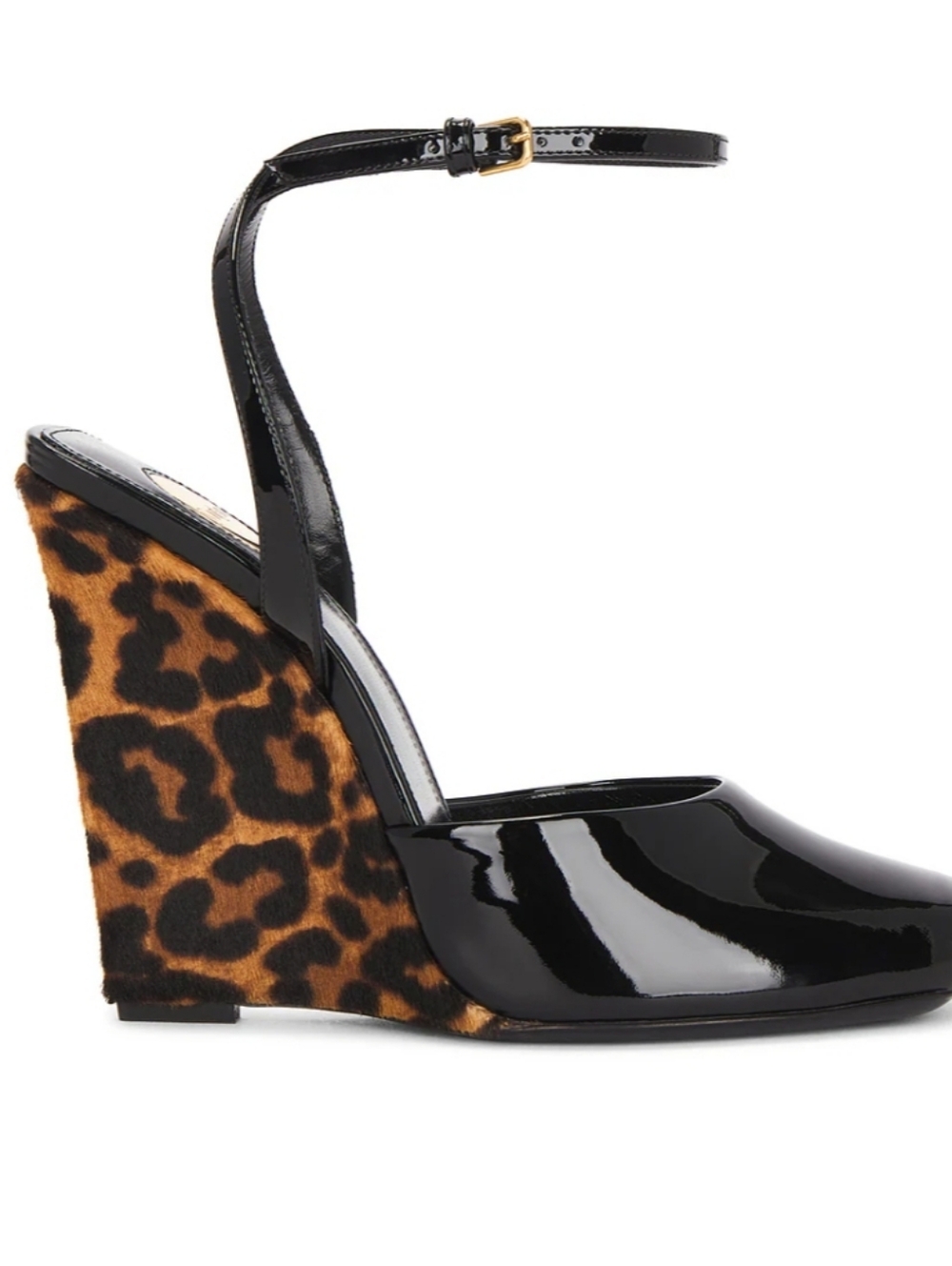 Saint Laurent LA SCANDALE  Patent Leather Wedge with Leopard-Print Heel 38.5